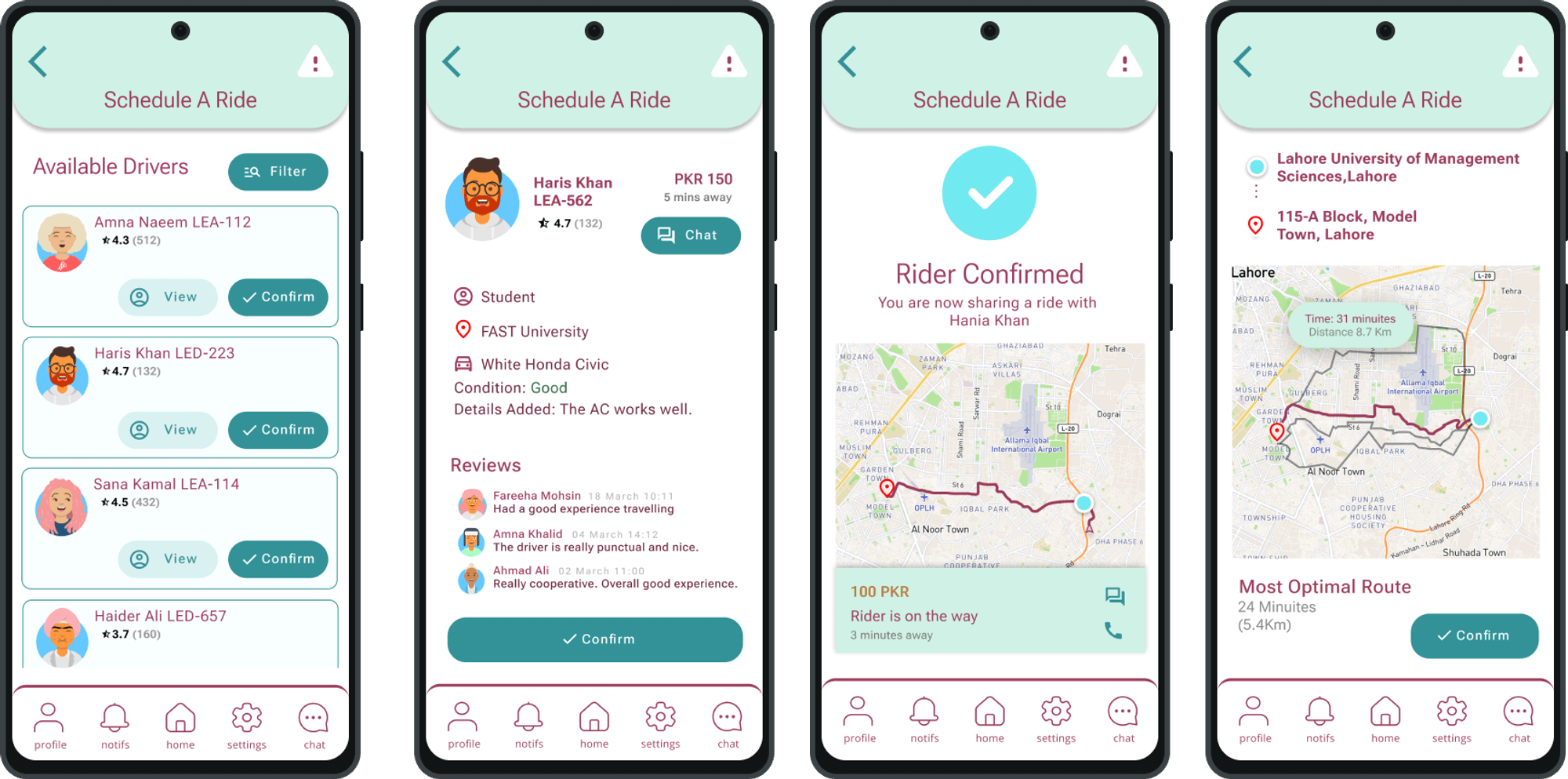 Screens for Scheduling a Ride